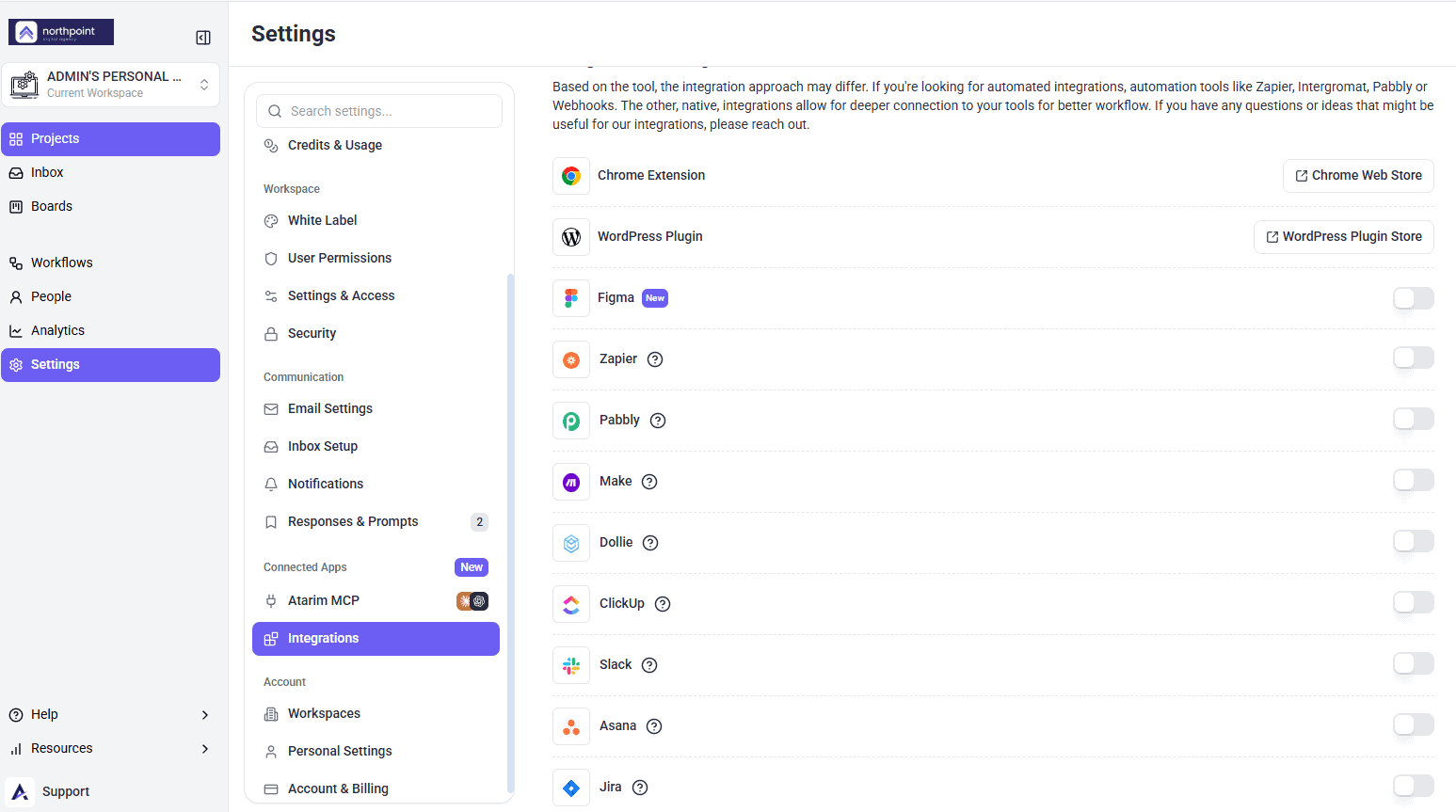 An integration being set up