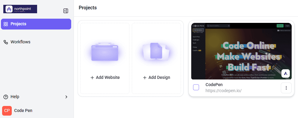 Scoped dashboard as a Website Owner sees it