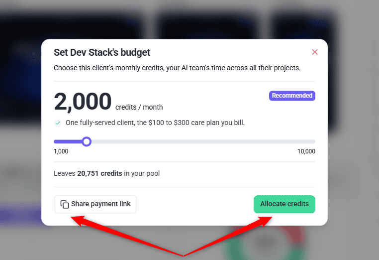 Monthly ceiling being set, with the remaining pool shown