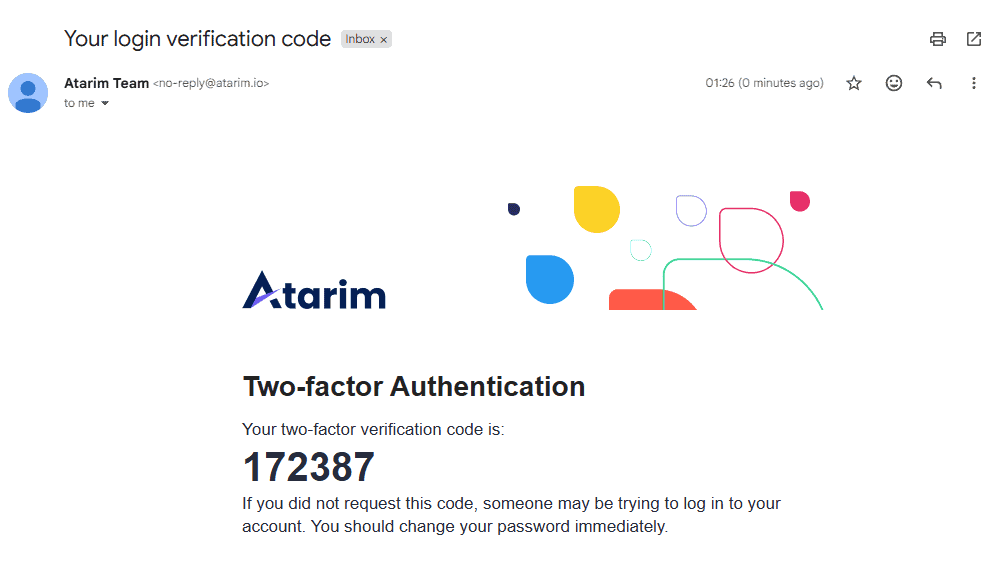 Email containing the verification code