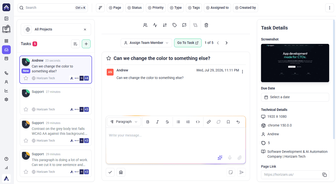 Client feedback arriving as tasks in the Inbox