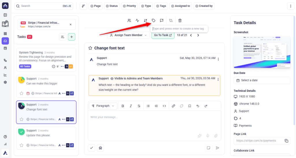 Tag being added to a task from the Inbox