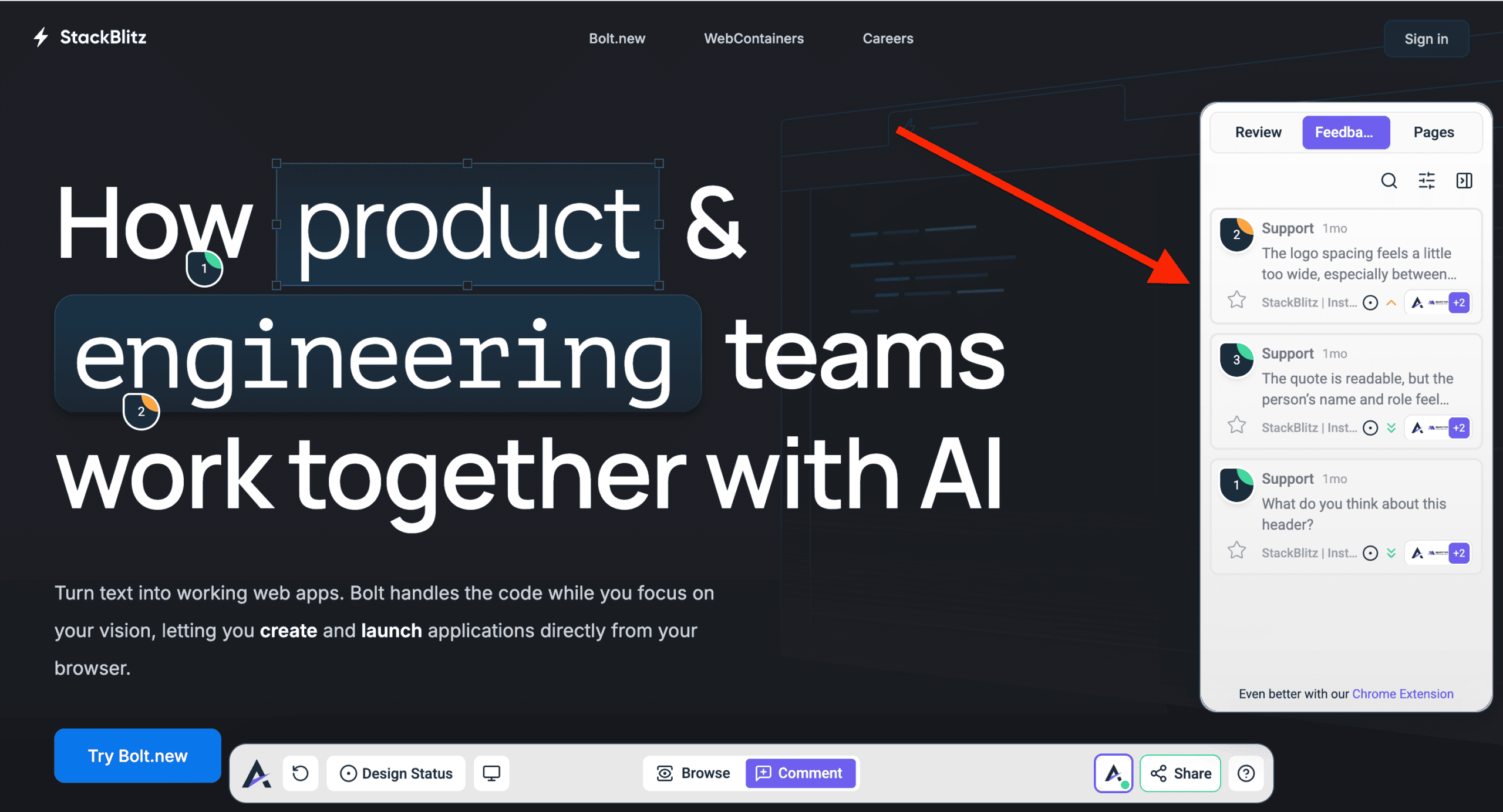 Tasks sidebar listing feedback in one place