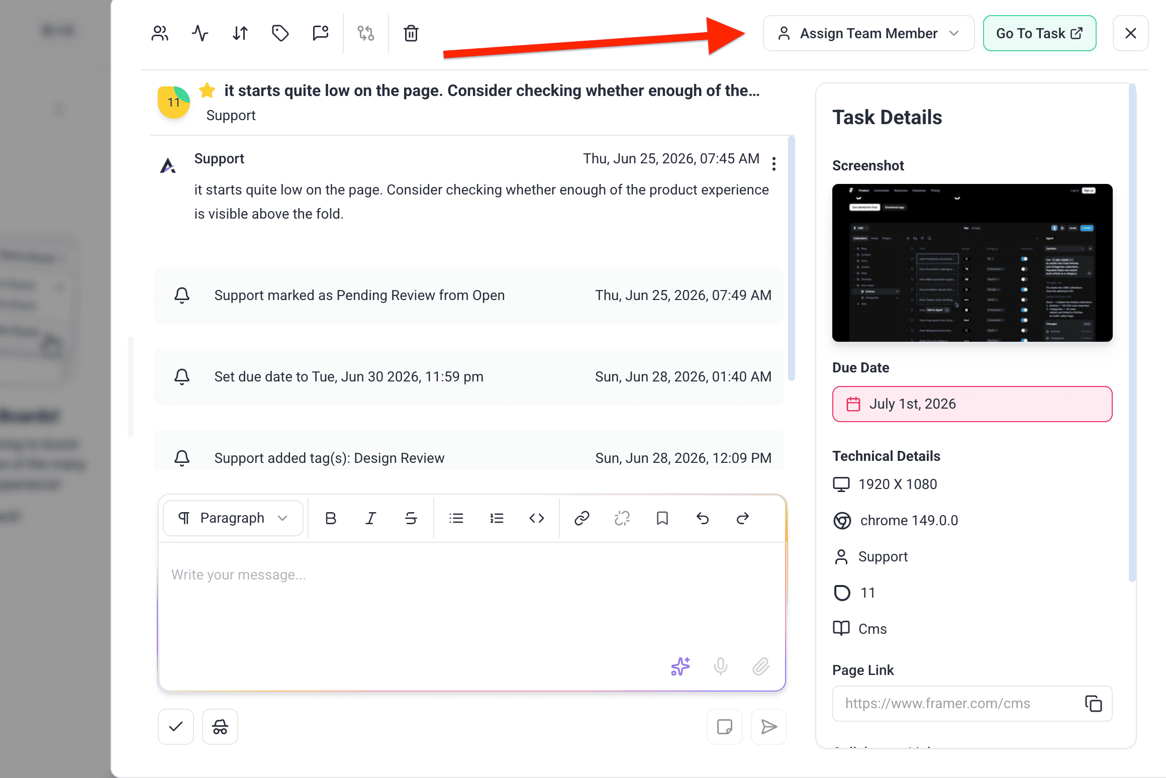 Task being assigned from the board