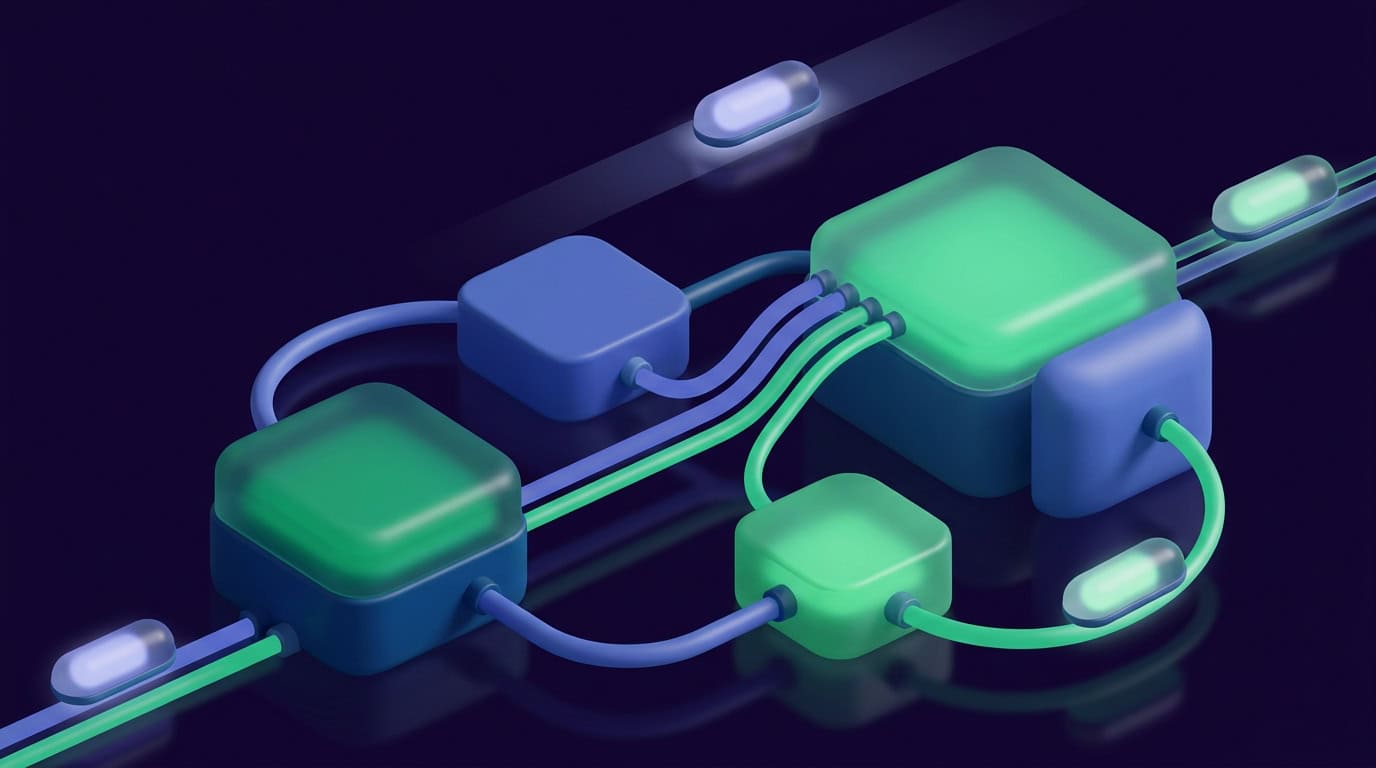 3D editorial visual showing collaborative agency workflows and structured team responsibilities