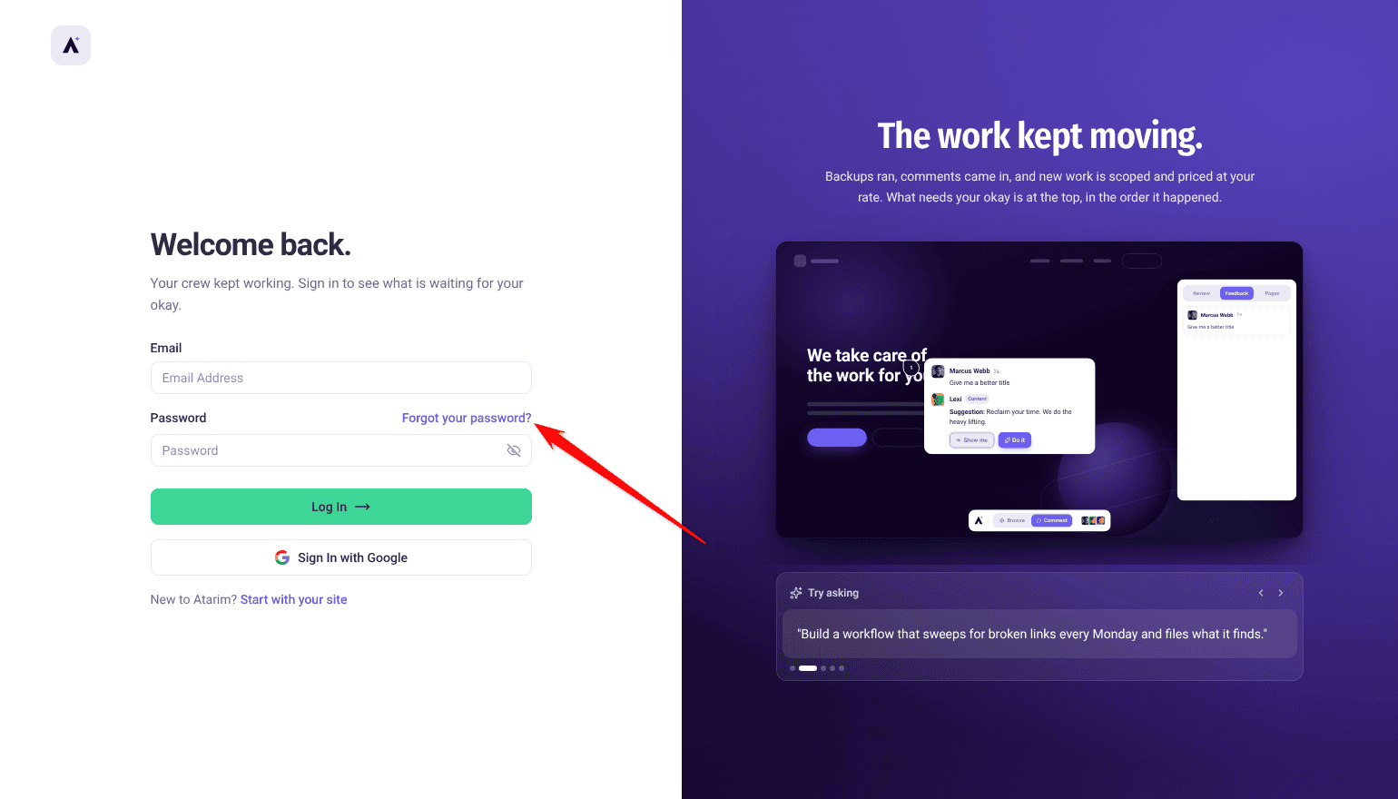 Login screen with Forgot your password? above the password field
