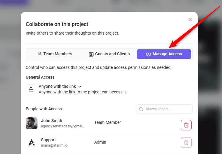 Manage Access controls for an individual project