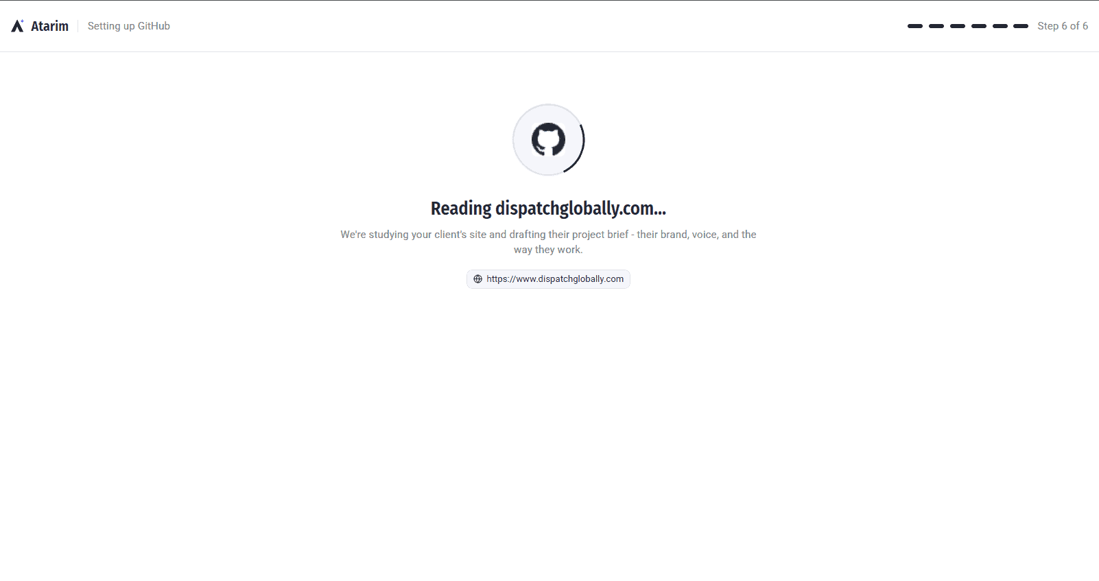 Loading screen while the client's site is read and a brief generated