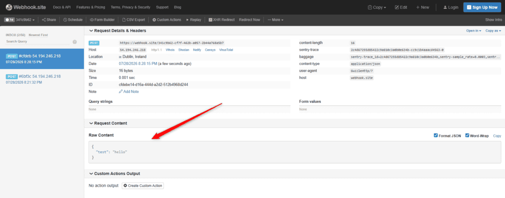 Static payload written out in the payload editor