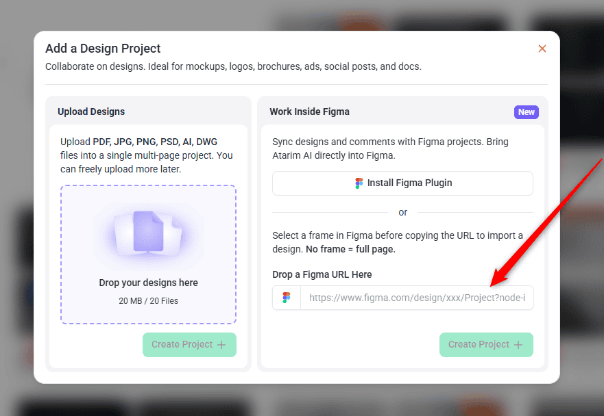 The Figma URL field in Atarim Project Settings