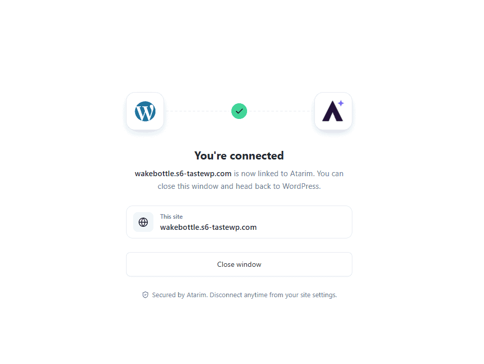 The Connect with Atarim button on the plugin settings screen