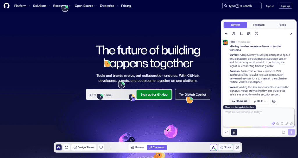 The Show me control previewing a suggested change on the page