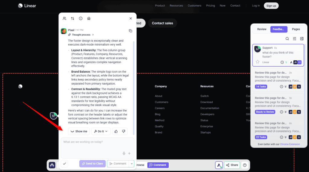 Previewing an AI-suggested change with Show me